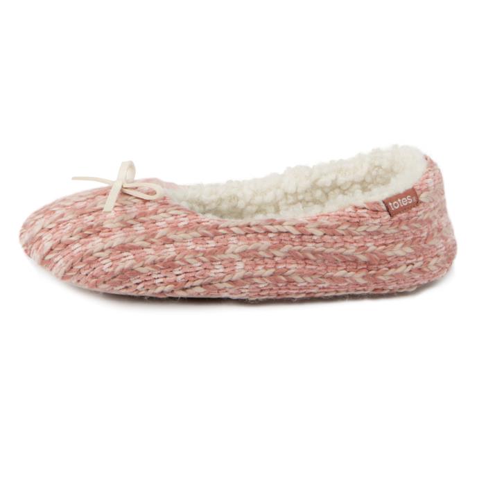 totes Ladies Knitted Ballet Slippers Pink Extra Image 4